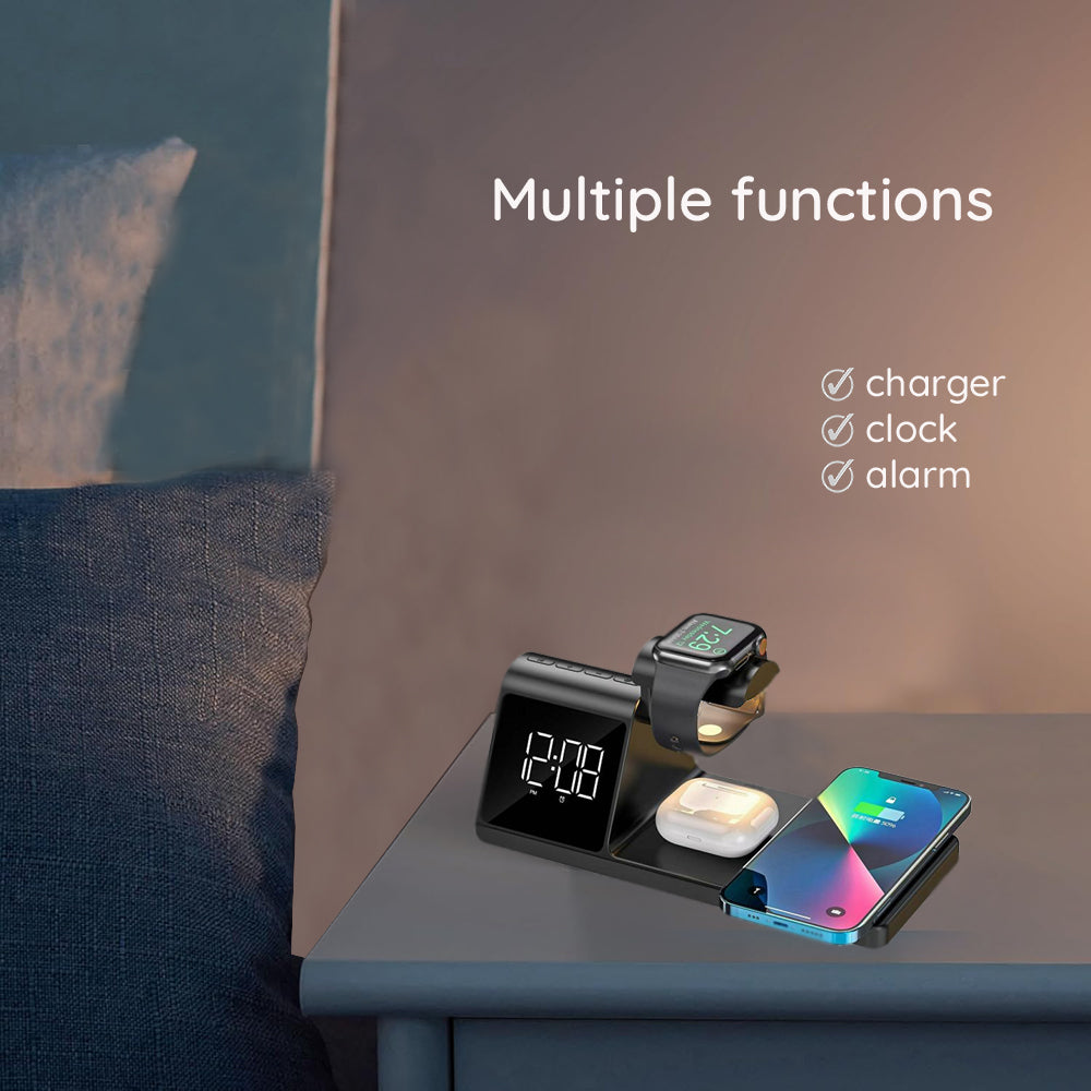 Digitaluhr HAVIT W3042 4in1 mit Wireless QI-Ladung, Schwarz