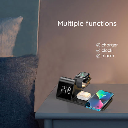 Digitaluhr HAVIT W3042 4in1 mit Wireless QI-Ladung, Schwarz