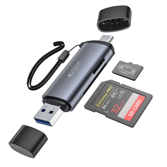 USB / USB-C Kartenleser Tech-Protect, SD - microSD, Grau 