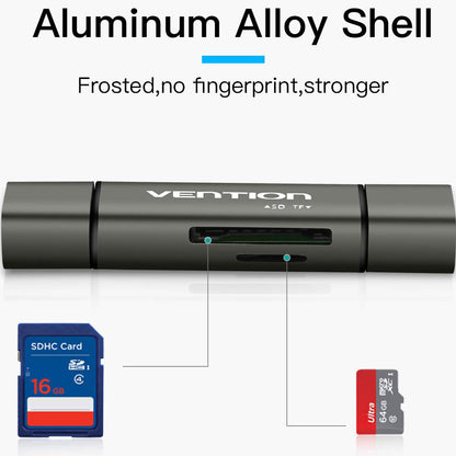 USB / USB-C / microUSB Kartenleser Vention, SD - microSD, Grau CCJH0