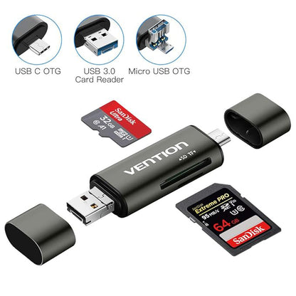 USB / USB-C / microUSB Kartenleser Vention, SD - microSD, Grau CCJH0