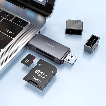 USB 3.0 / USB-C Kartenleser HOCO HB45, SD - microSD, Grau