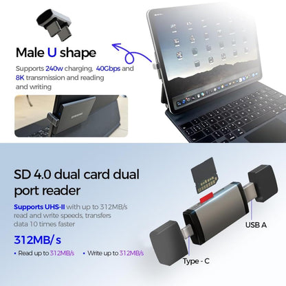 USB / USB-C Kartenleser OEM OmniLink Pro-003 Travel, 10in1, Grau