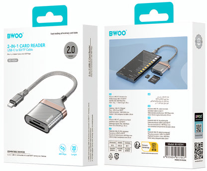 USB-C Kartenleser BWOO BZ64, SD - microSD, Grau