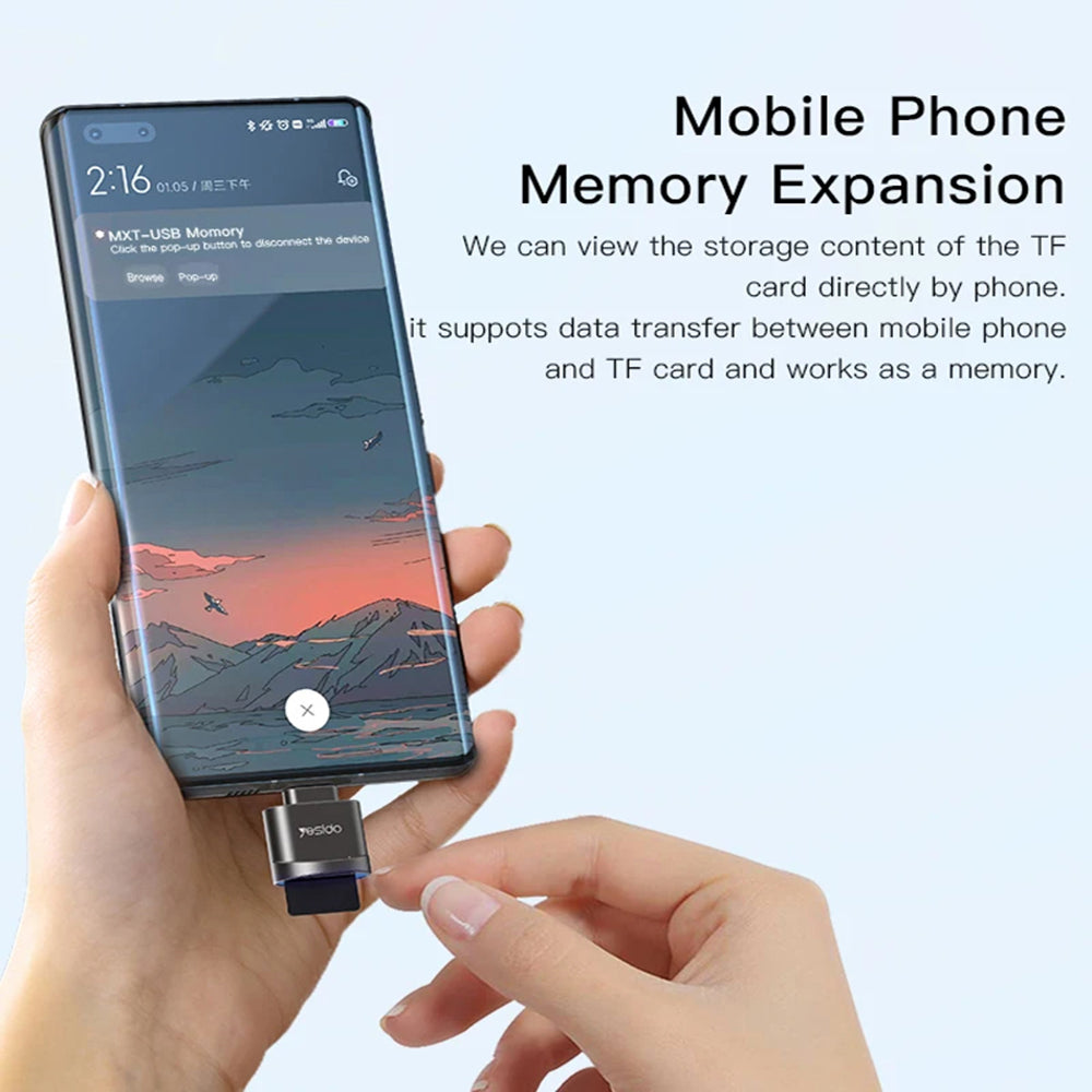 Kartenleser USB-C Yesido GS19, USB-A (OTG) - microSD, Grau