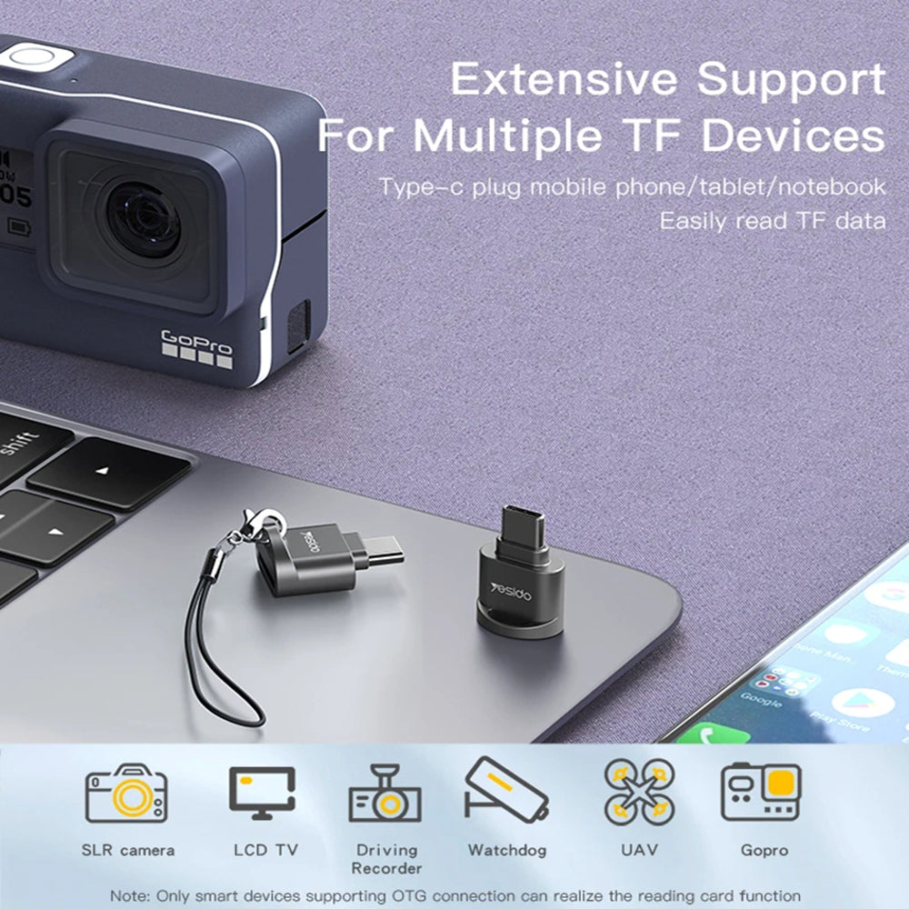 Kartenleser USB-C Yesido GS19, USB-A (OTG) - microSD, Grau
