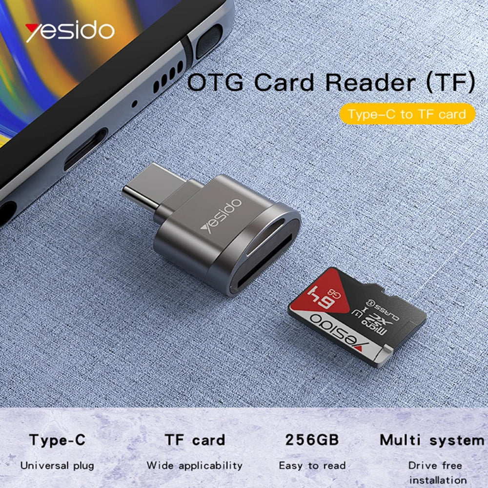 Kartenleser USB-C Yesido GS19, USB-A (OTG) - microSD, Grau