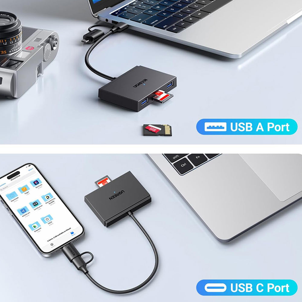 USB / USB-C Kartenleser UGREEN CM812 (45167), SD - microSD - 2 x USB-A, Schwarz