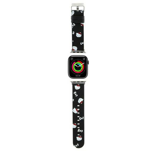 Hello Kitty Lederarmband Kitty & Bows für Apple Watch 42mm / 41mm / 40mm / 38mm Serie, Schwarz