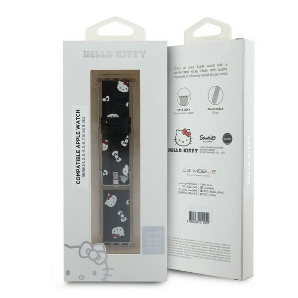 Hello Kitty Lederarmband Kitty & Bows für Apple Watch 42mm / 41mm / 40mm / 38mm Serie, Schwarz