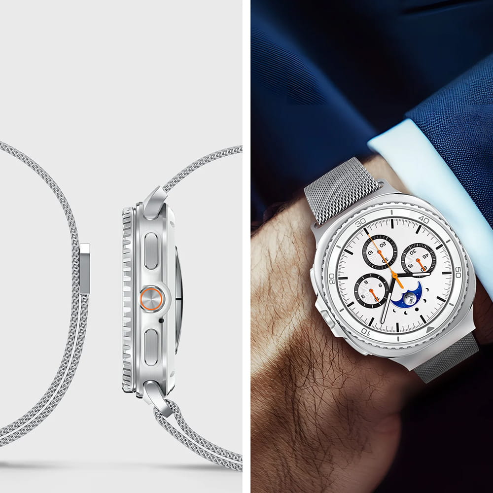 Spigen Metal Fit Armband für Samsung Galaxy Watch9 / Watch8 / Watch8 Classic Serie, Silber AMP10121