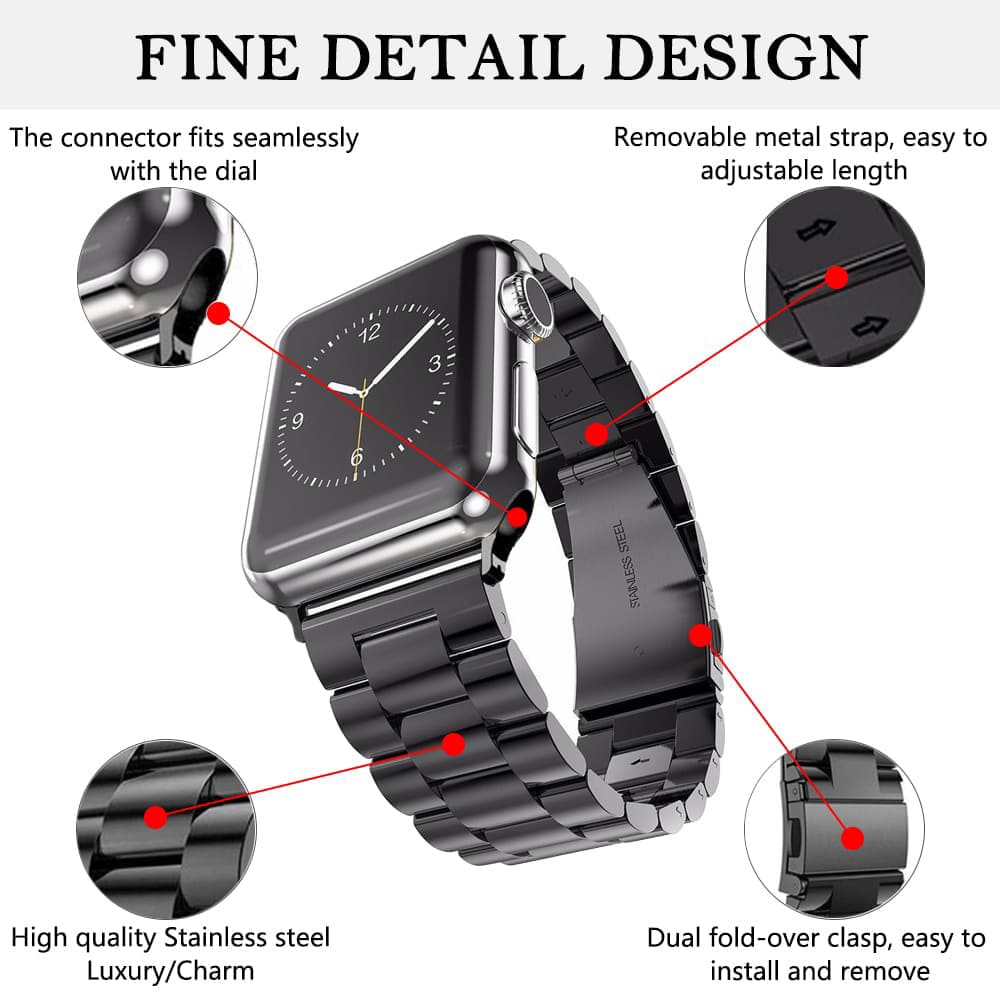 Techsuit W036 Strap for Apple Watch 42mm / 41mm / 40mm / 38mm Series, Black