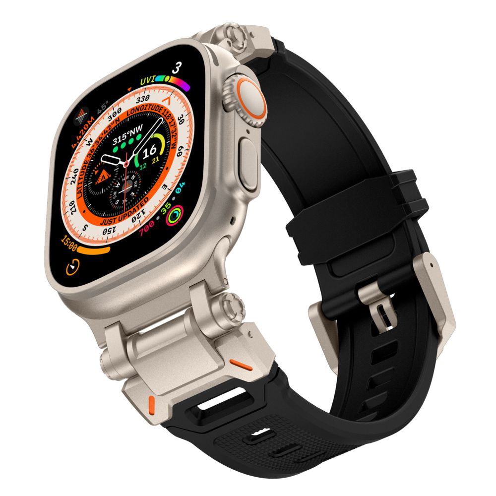Techsuit W064 Armband für Apple Watch 49mm / 46mm / 45mm / 44mm / 42mm Serie, Schwarz Silber