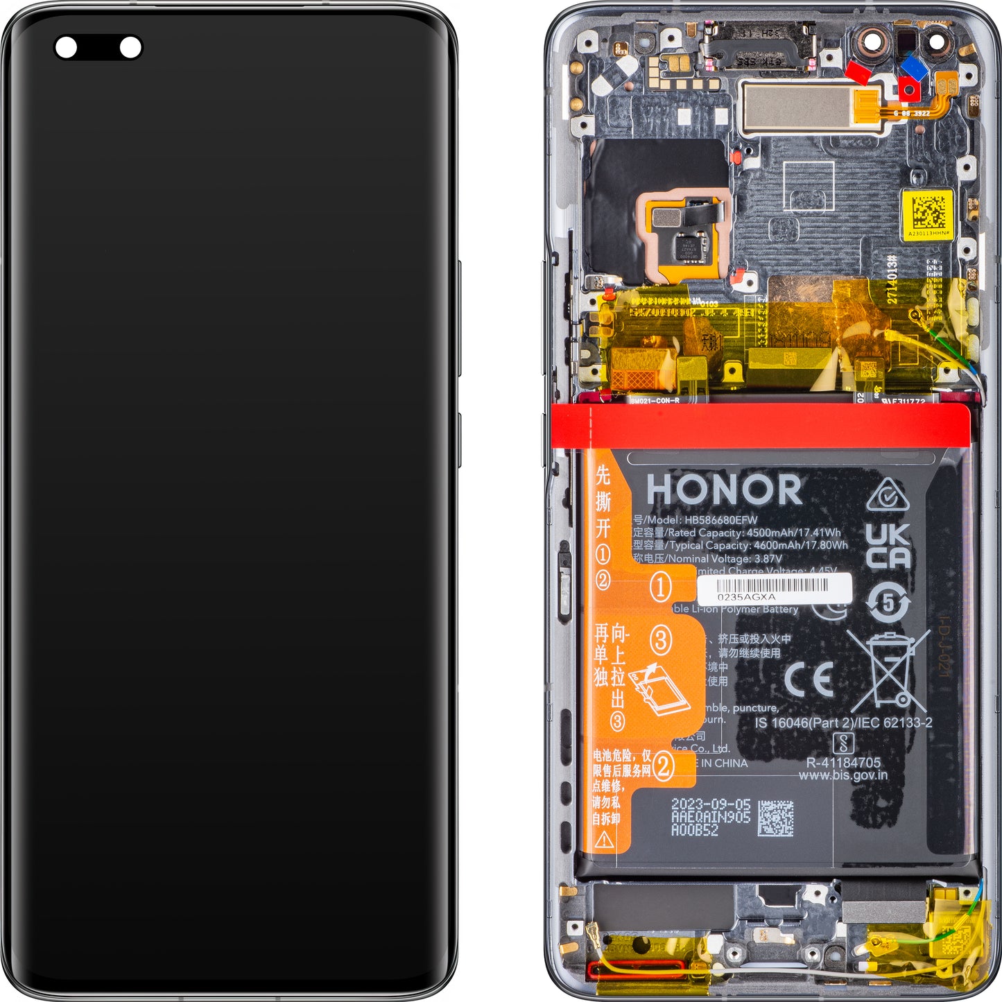 Honor Magic4 Pro Touchscreen-Display, mit Rahmen und Akku, Schwarz, Service Pack 0235AGXA