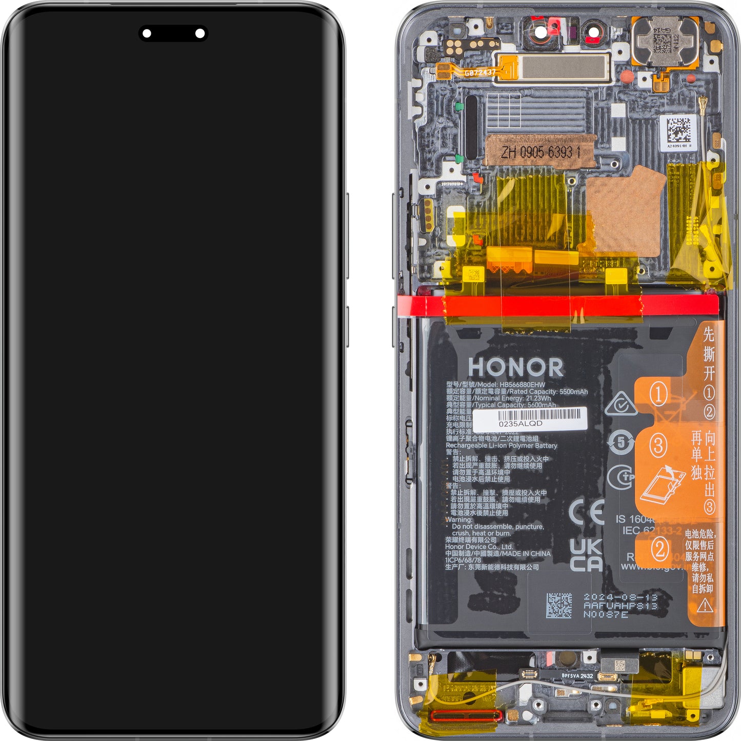 Touchscreen Display Touchscreen Honor Magic6 Pro, mit Rahmen und Akku, Schwarz, Service Pack 0235ALQD 