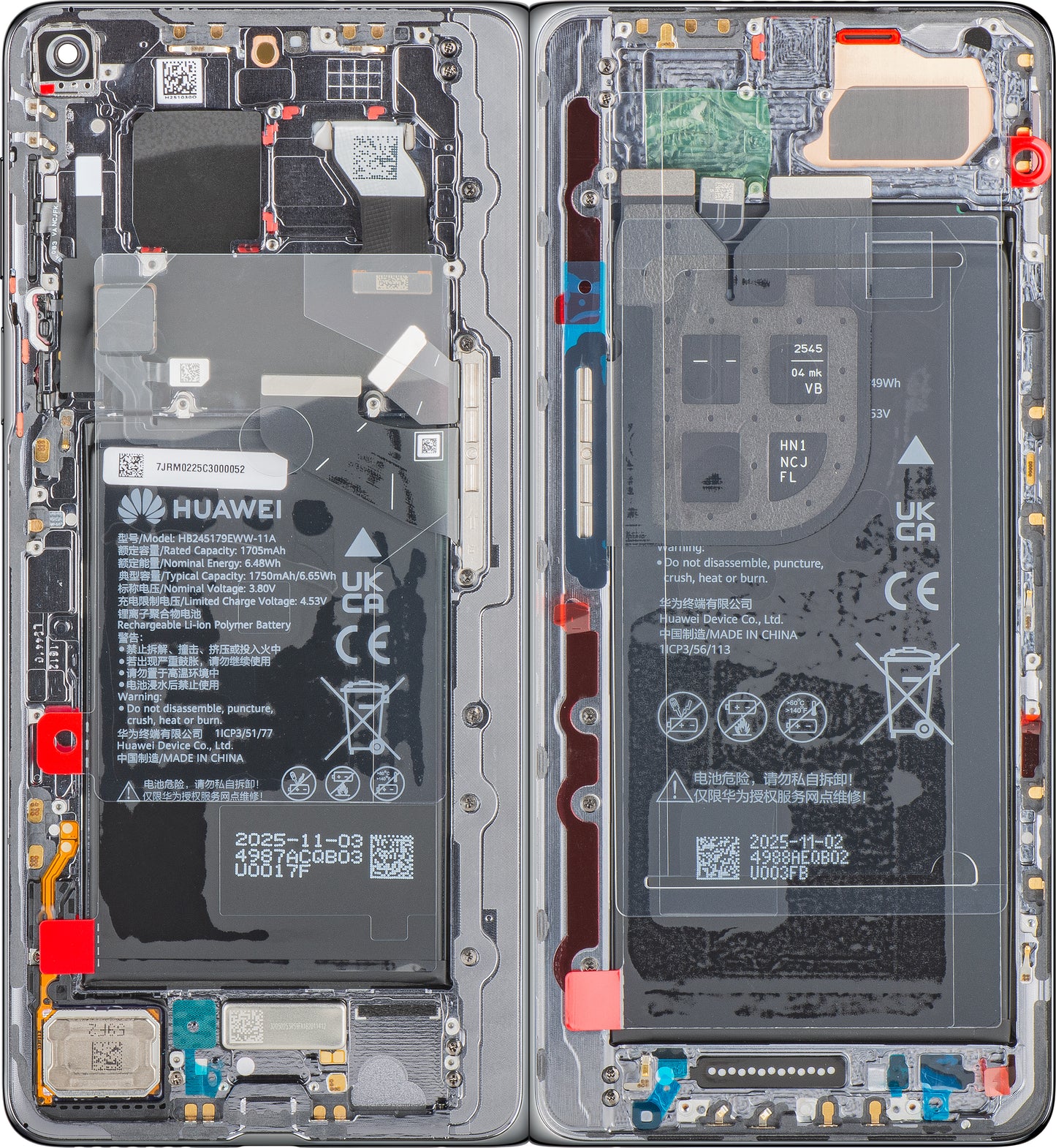 Display mit Touchscreen Huawei Mate X7, mit Rahmen und Akku, Grau, Service Pack 02357JRM