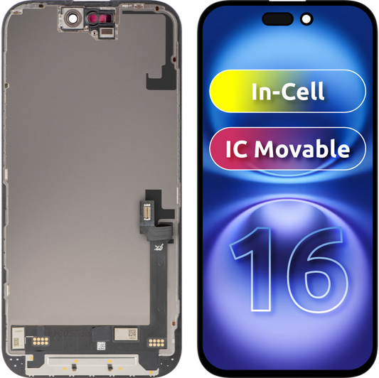 Display mit Touchscreen JK für Apple iPhone 16, mit Rahmen, LCD In-Cell IC Movable Version, Schwarz