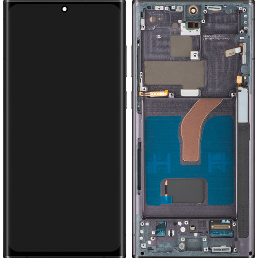MP Touchscreen-Display kompatibel mit Samsung Galaxy S22 Ultra 5G S908, mit Rahmen, OLED-Version, Schwarz, Swap
