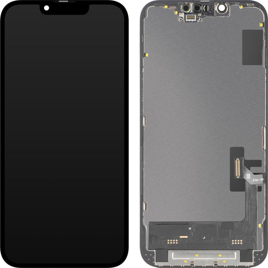 Display mit MP Touchscreen kompatibel mit Apple iPhone 14, mit Rahmen, Soft OLED FHD 120Hz IC Movable, Schwarz