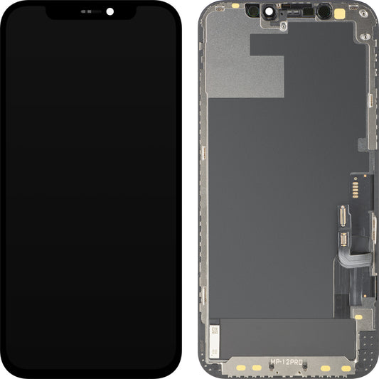 MP Touchscreen-Display kompatibel mit Apple iPhone 12 / 12 Pro, mit Rahmen, OLED FHD IC Movable Version, Schwarz