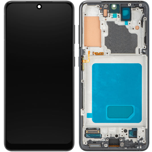 MP Touchscreen Display compatible with Samsung Galaxy S21 5G G991, with Frame, Black, Refurbished