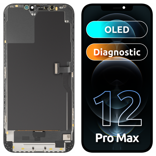Display mit Touchscreen MP kompatibel mit Apple iPhone 12 Pro Max, mit Rahmen, OLED Diagnose-Version, Schwarz