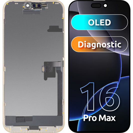 Display mit MP Touchscreen kompatibel mit Apple iPhone 16 Pro Max, mit Rahmen, OLED FHD Diagnostic Version, Schwarz