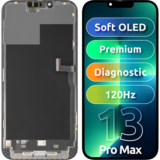 MP Touchscreen-Display kompatibel mit Apple iPhone 13 Pro Max, mit Rahmen, Premium Soft OLED FHD 120Hz Diagnostic Version, Schwarz