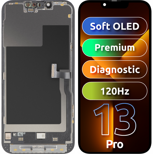 MP Touchscreen-Display kompatibel mit Apple iPhone 13 Pro, mit Rahmen, Premium Soft OLED FHD 120Hz Diagnostic Version, Schwarz