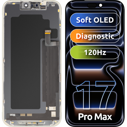 MP Touchscreen-Display kompatibel mit Apple iPhone 17 Pro Max, mit Rahmen, Soft-Version OLED FHD Diagnostic, Schwarz
