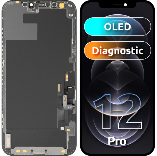 Display mit MP-Touchscreen kompatibel mit Apple iPhone 12 / 12 Pro, mit Rahmen, OLED-Diagnoseversion, Schwarz