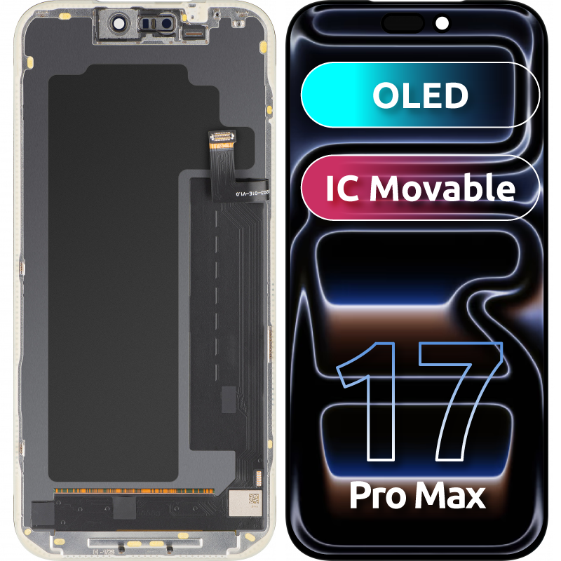 MP Touchscreen-Display kompatibel mit Apple iPhone 17 Pro Max, mit Rahmen, OLED FHD IC Movable Version, Schwarz