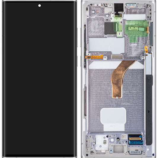 Touchscreen Display Samsung Galaxy S22 Ultra 5G S908, mit Rahmen, Weiß, Service Pack GH82-27488C