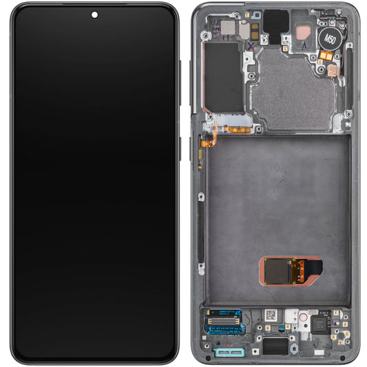 Touchscreen Display Samsung Galaxy S21 5G G991, mit Rahmen, Grau, Service Pack GH82-27256A