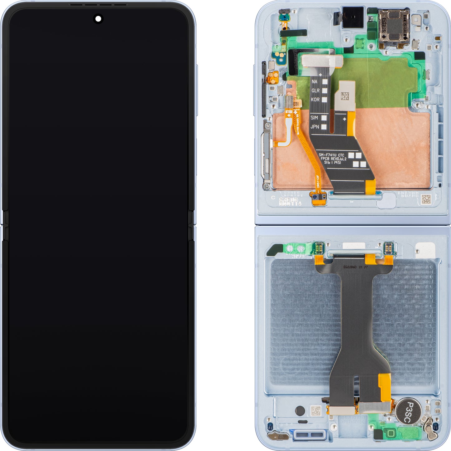 Display mit Touchscreen Samsung Galaxy Z Flip6 F741, mit Rahmen, Sub Inner, Blau, Service Pack GH82-35014C