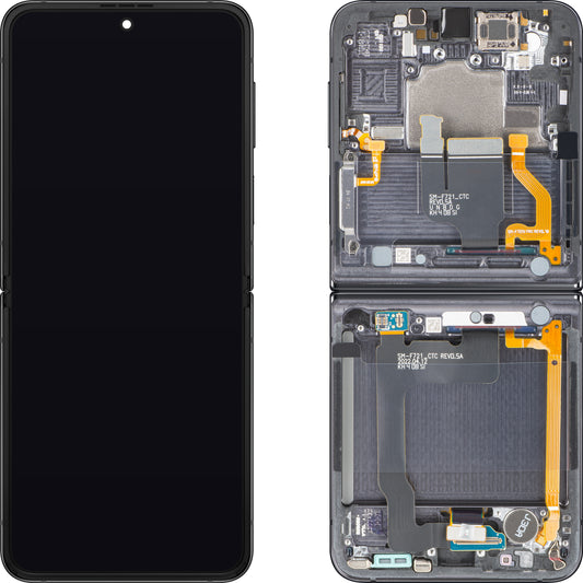 Display mit Touchscreen Samsung Galaxy Z Flip4 F721, mit Rahmen, Unterer Innenteil, Grau (Graphite), Service Pack GH82-30238A