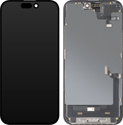 Touchscreen-Display mit MP-Näherungssensor kompatibel mit Apple iPhone 15 Plus, mit Rahmen, OLED FHD Diagnostic Softwareversion, Schwarz