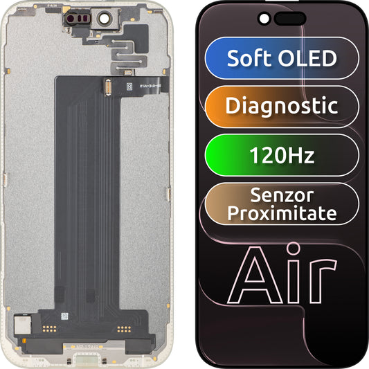 Touchscreen-Display mit Licht-Näherungssensor MP kompatibel mit Apple iPhone 17 Air, mit Rahmen, OLED FHD 120Hz Diagnosesoftware-Version, Schwarz