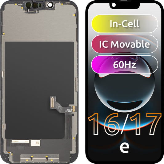 ZY Touchscreen-Display für Apple iPhone 17e / 16e, mit Rahmen, LCD In-Cell IC bewegliche Version, Schwarz