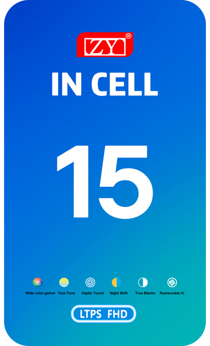 ZY Touchscreen-Display für Apple iPhone 15, mit Rahmen, In-Cell IC Movable LCD-Version, Schwarz