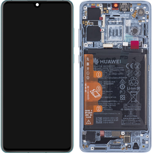 Touchscreen Display Huawei P30, with Frame and Battery, Blue (Breathing Crystal), Service Pack 02354HMF