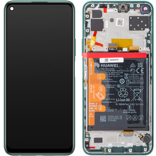 Display mit Touchscreen Huawei P40 lite 5G, mit Rahmen und Akku, Grün (Crush Green), Service Pack 02353SUP