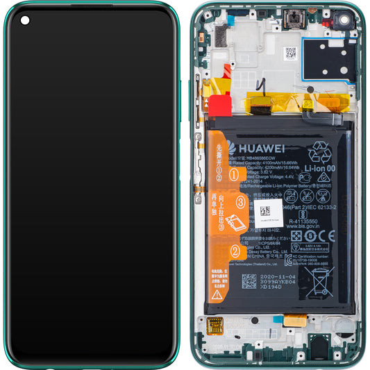 Display mit Touchscreen Huawei P40 lite 4G, mit Rahmen und Akku, Grün, Service Pack 02353KGA