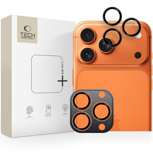 Schutzfolie Tech-Protect CamRing Fit+ für die Rückkamera des Apple iPhone 17 Pro Max / 17 Pro / 16 Pro Max, gehärtetes Glas, Orange