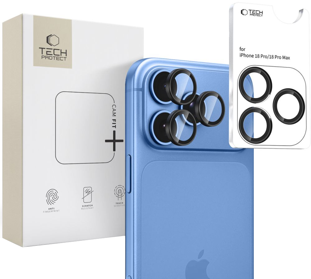 Schutzfolie für die Rückkamera Tech-Protect CamRing Fit+ für Apple iPhone 18 Pro / 18 Pro Max, gehärtetes Glas, schwarz