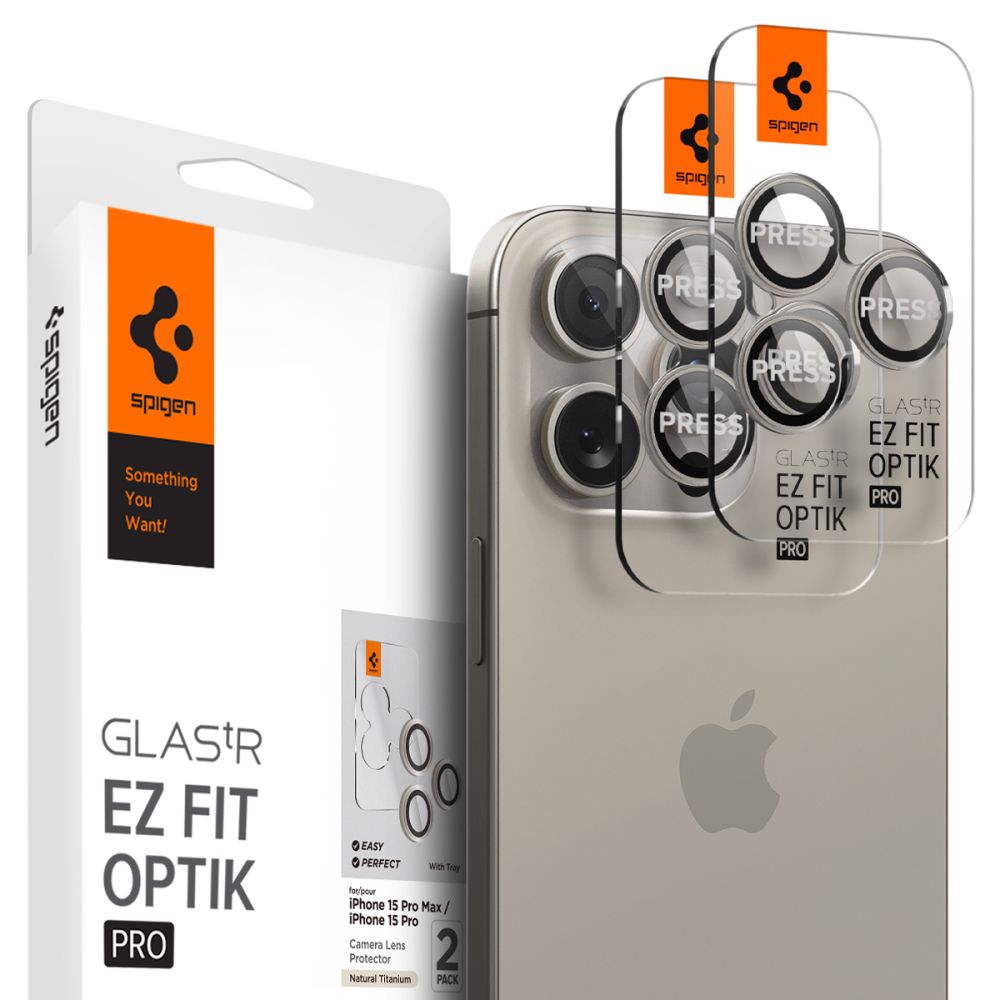 Spigen EZ FIT Rückkamera-Schutzfolie für Apple iPhone 15 Pro Max / 15 Pro, gehärtetes Glas, 2er-Set, Grau AGL07163