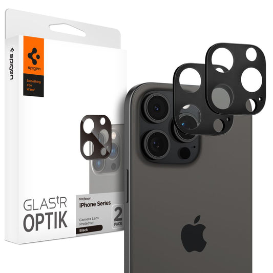 Spigen Optik Rückkamera-Schutzfolie für Apple iPhone 15 Pro Max / 15 Pro, glasgeschützt, Vollverklebung, Set 2 Stück, Schwarz AGL05273 