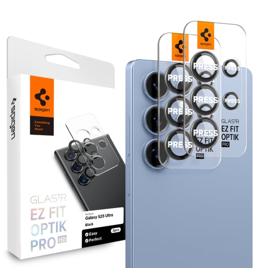 Schutzfolie für die Rückkamera Spigen GlastR EZ FIT Optik Pro HD für Samsung Galaxy S25 Ultra S938, Gehärtetes Glas, Set mit 2 Stück, Schwarz