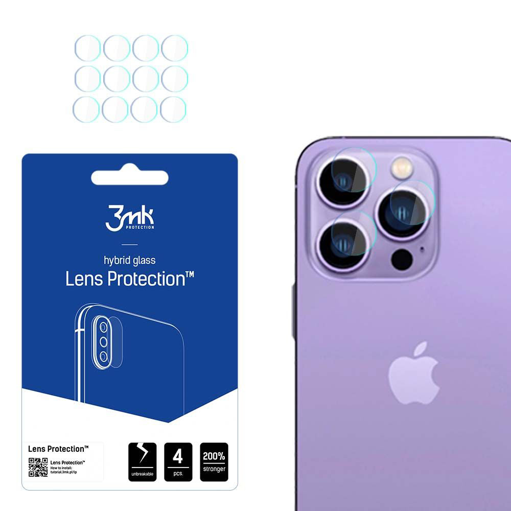 3MK Schutzfolie für die Rückkamera für Apple iPhone 14 Pro Max / 14 Pro, flexibles Glas, 4er-Set, transparent