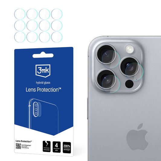 3MK Schutzfolie für die Rückkamera des Apple iPhone 16 Pro, flexibles Glas, 4er-Set, transparent
